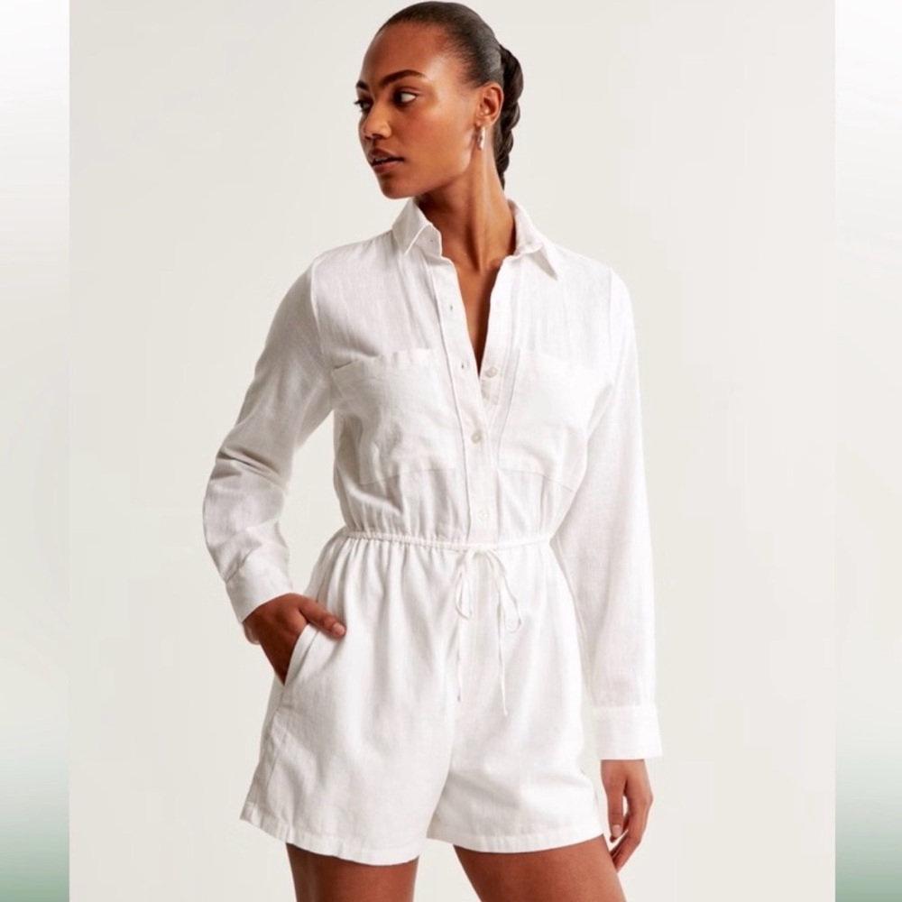 Abercrombie & Fitch Linen Long Sleeve Romper